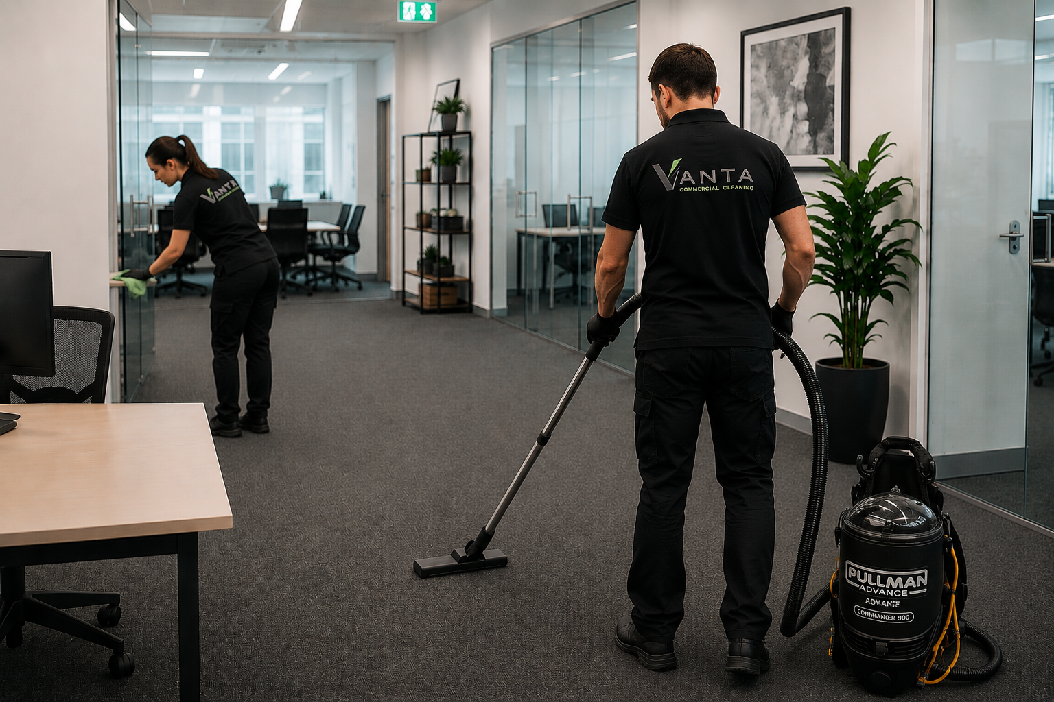 Vanta cleaning team servicing a Sydney office after-hours